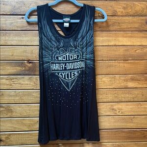Harley-Davidson Black Graphic Tank Top Relaxed Style 1X